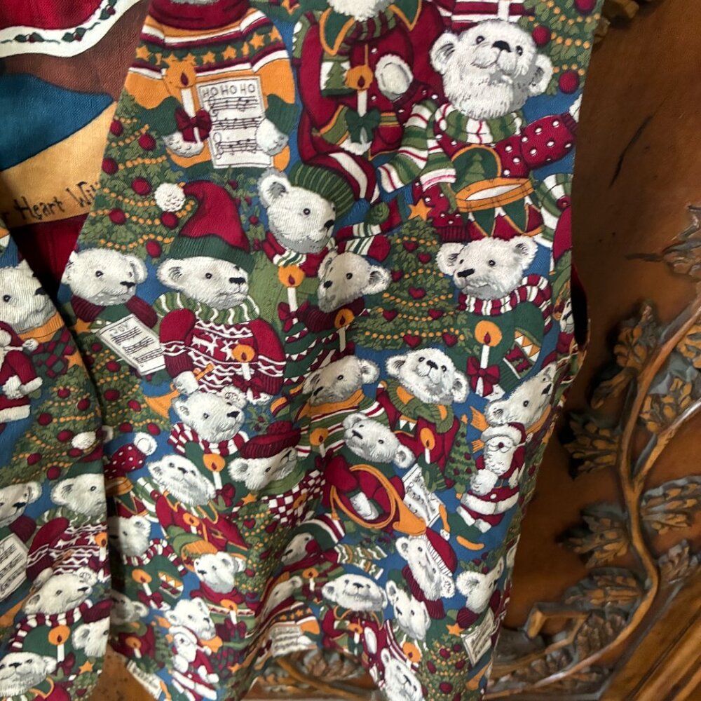 Handmade Christmas Vest Reversible M-L Bears Santa Village Women's Cottagecore. - Picture 7 of 8